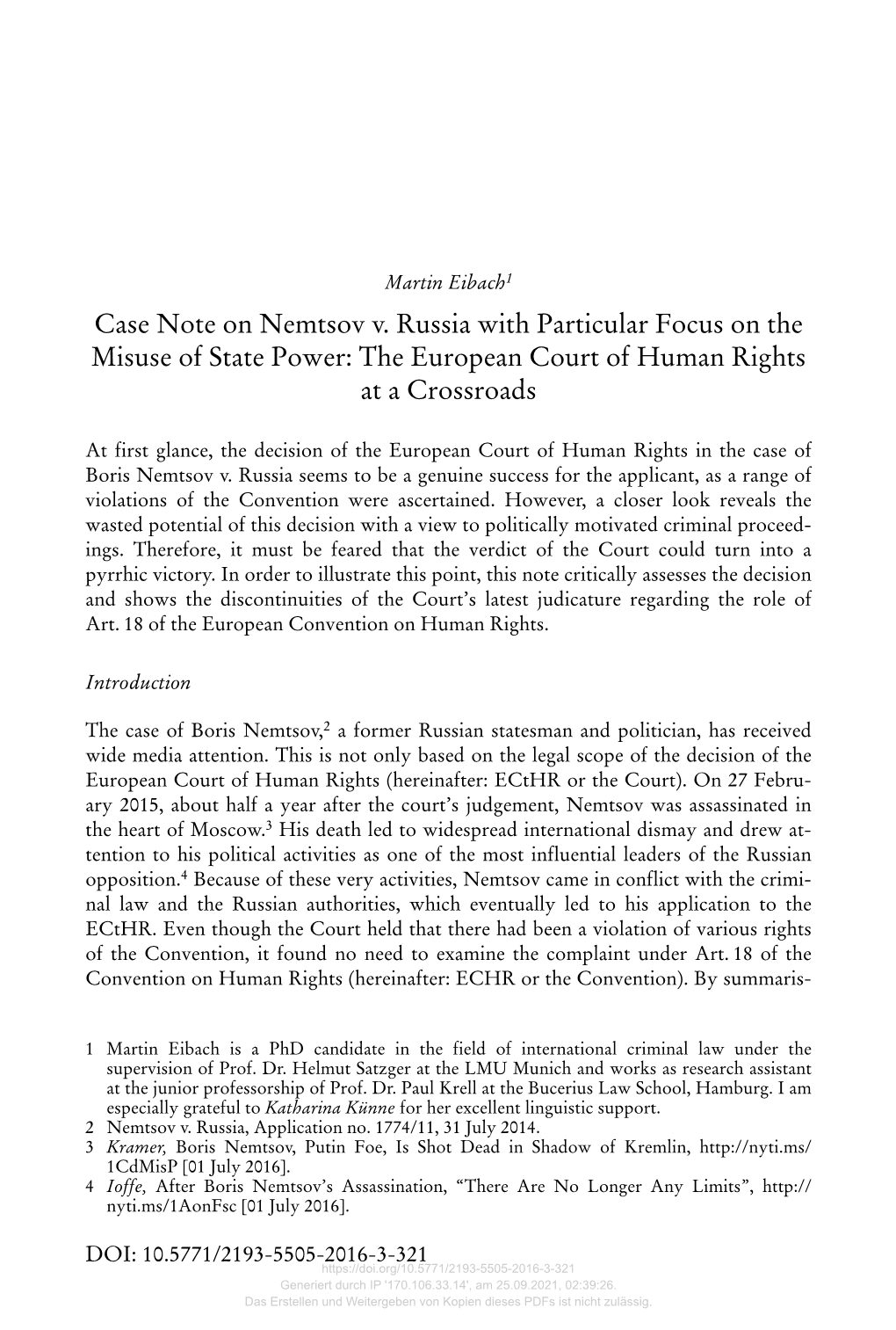The European Court of Human Rights at a Crossroads