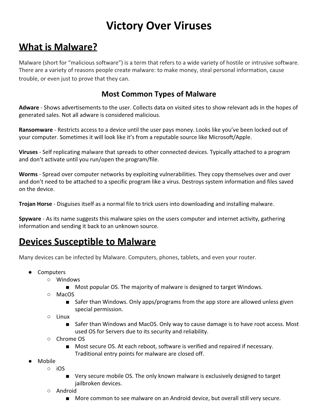 Victory Over Viruses What Is Malware?