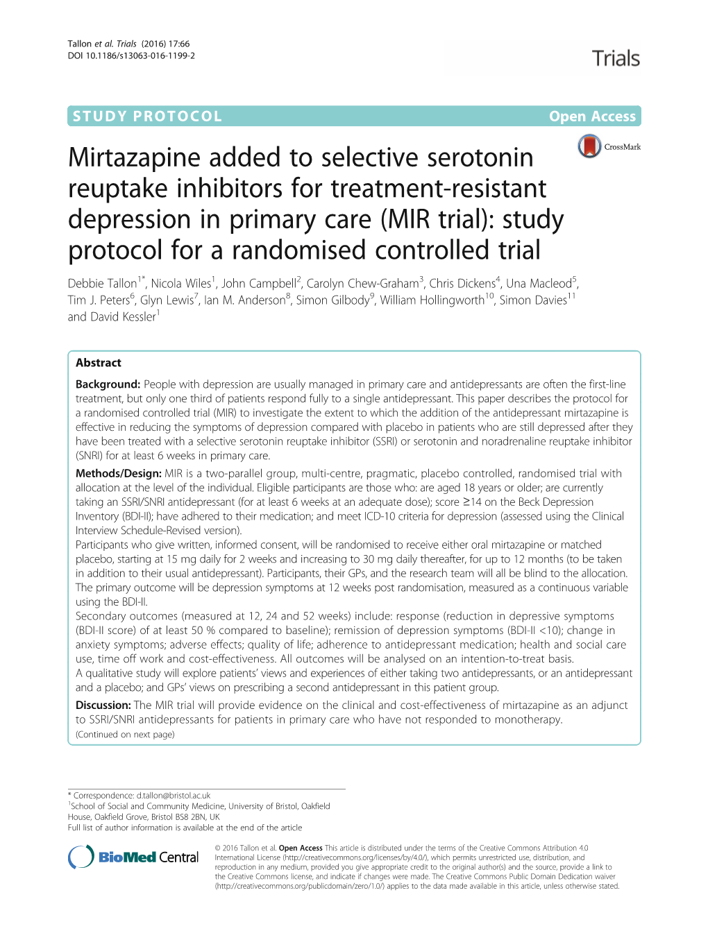 Mirtazapine Added to Selective Serotonin Reuptake Inhibitors For