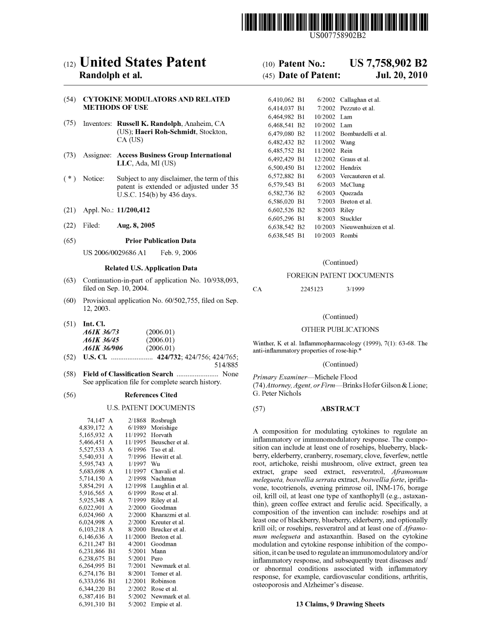 (12) United States Patent (10) Patent No.: US 7,758,902 B2 Randolph Et Al