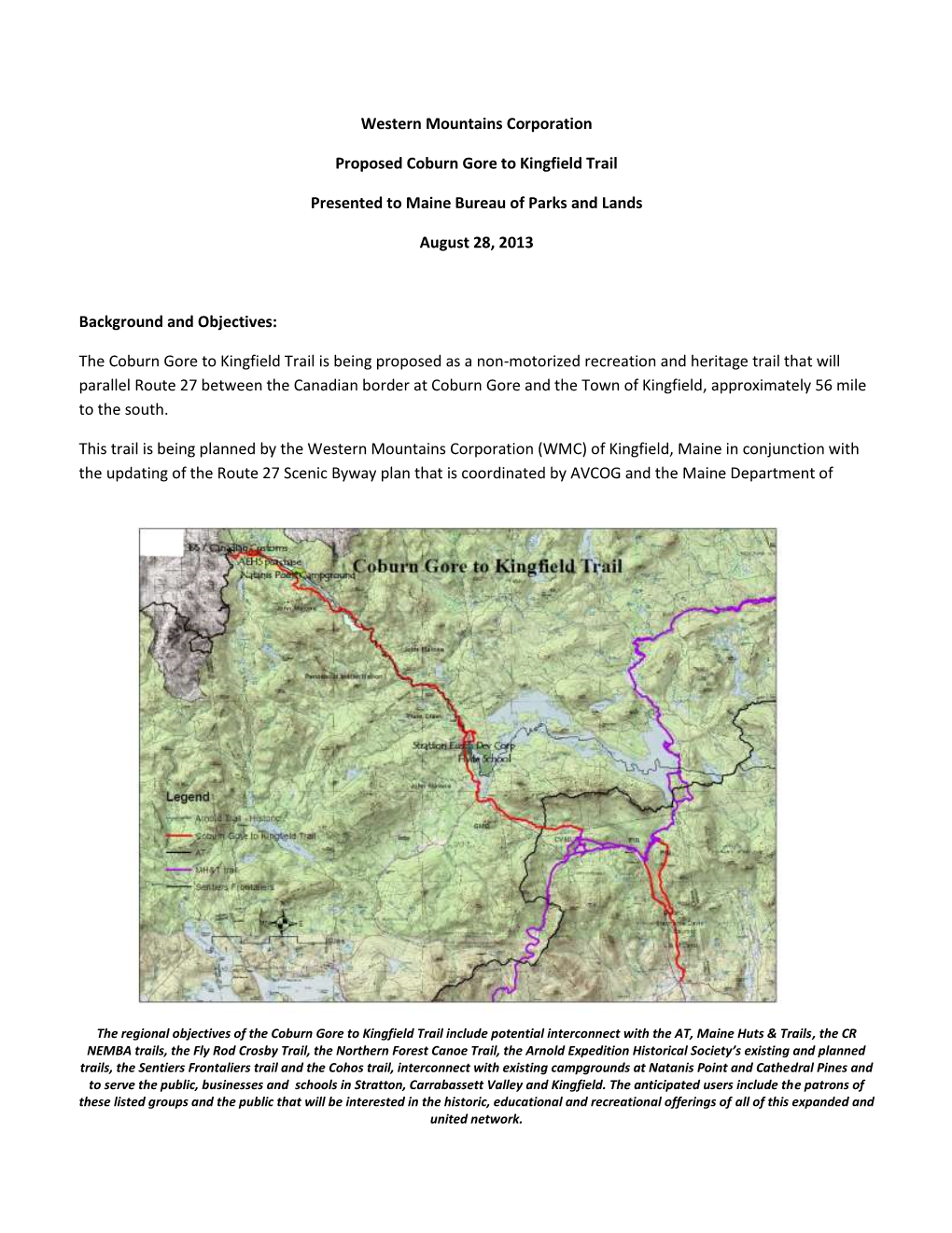 Western Mountains Corporation Proposed Coburn Gore to Kingfield