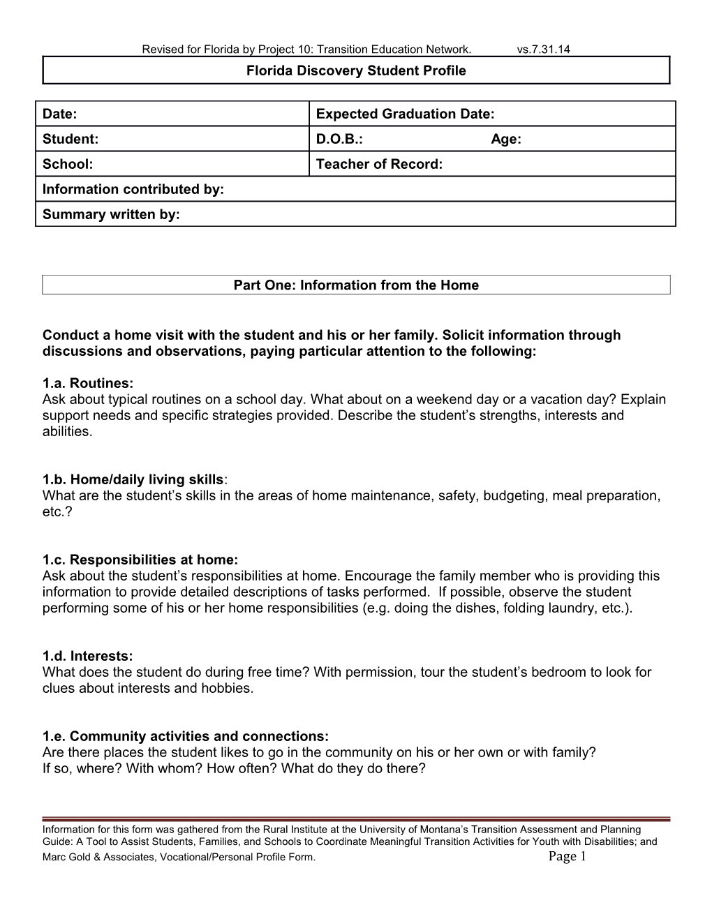 Revised for Florida by Project 10: Transition Education Network. Vs.7.31.14