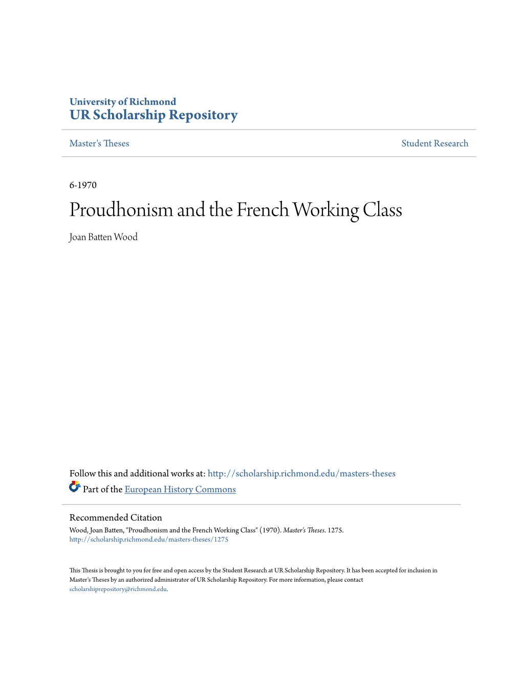 Proudhonism and the French Working Class Joan Batten Wood