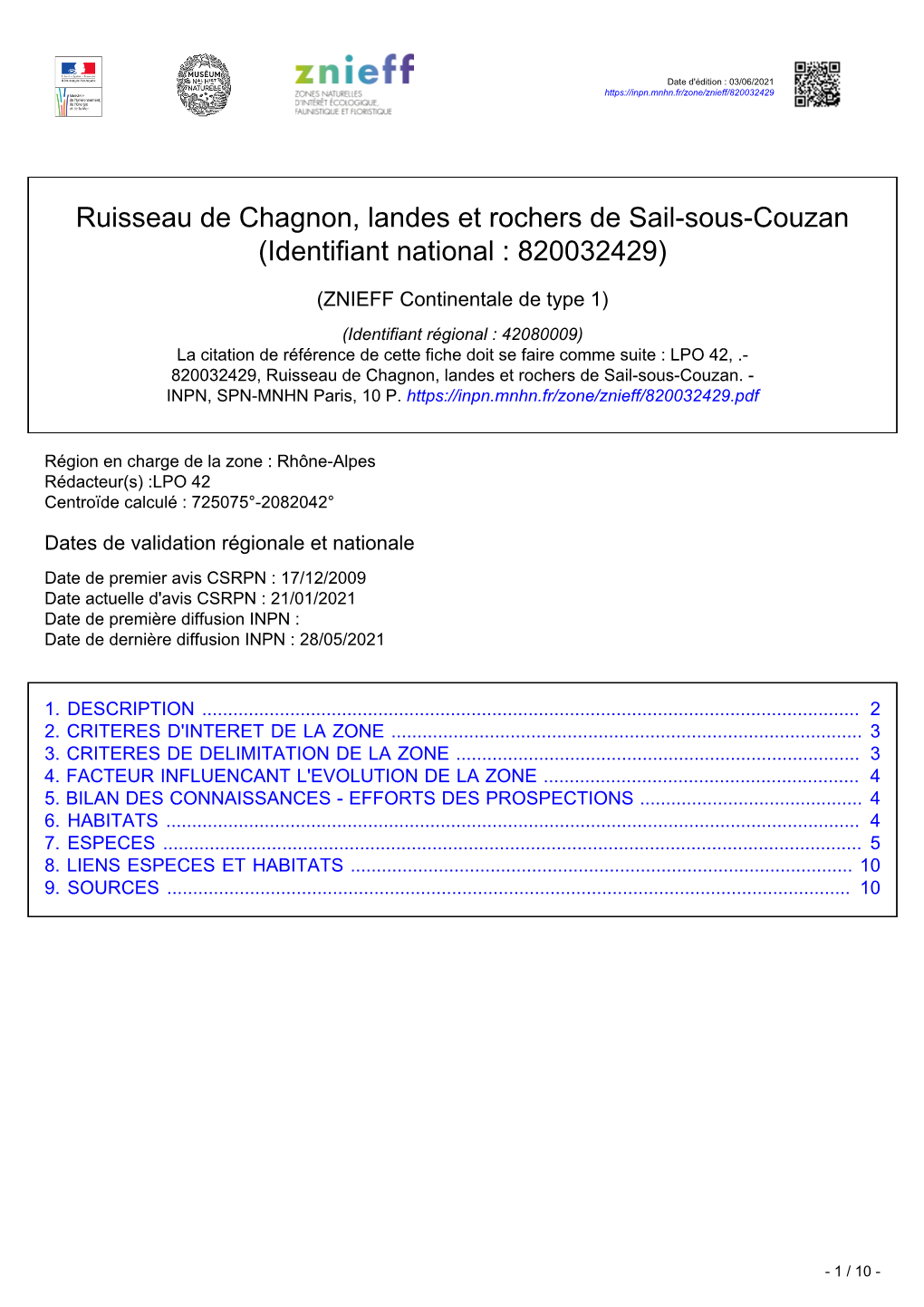 Ruisseau De Chagnon, Landes Et Rochers De Sail-Sous-Couzan (Identifiant National : 820032429)