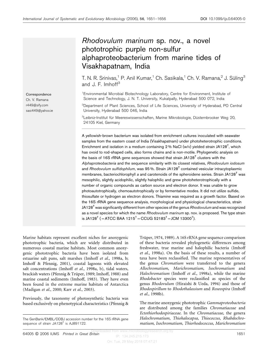 Rhodovulum Marinum Sp. Nov., a Novel Phototrophic Purple Non-Sulfur Alphaproteobacterium from Marine Tides of Visakhapatnam, India