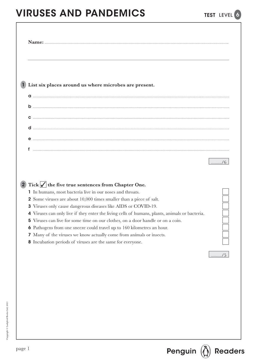 Viruses and Pandemics Test Level 6