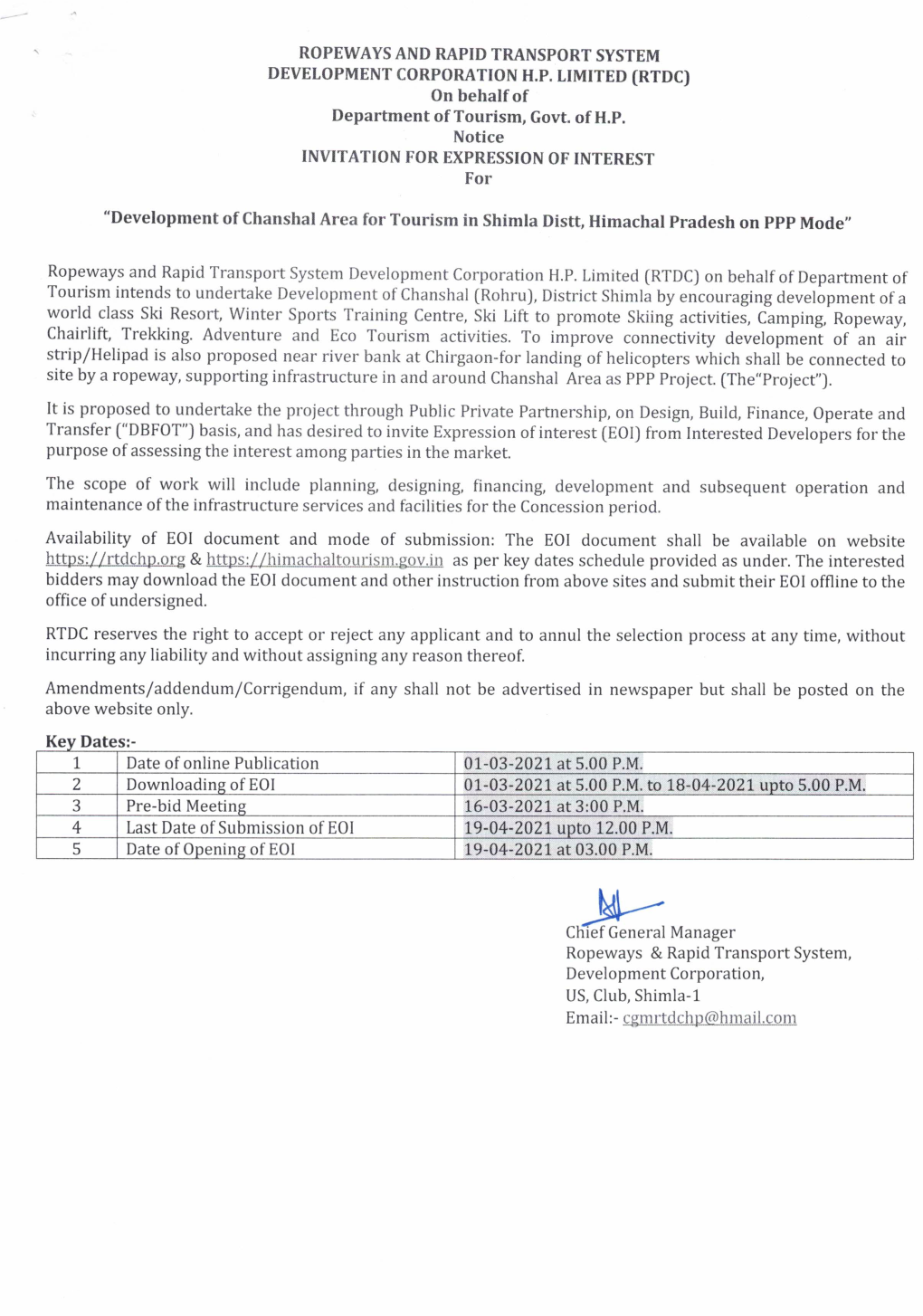 EOI & Inception Report for Development of Chanshal Area