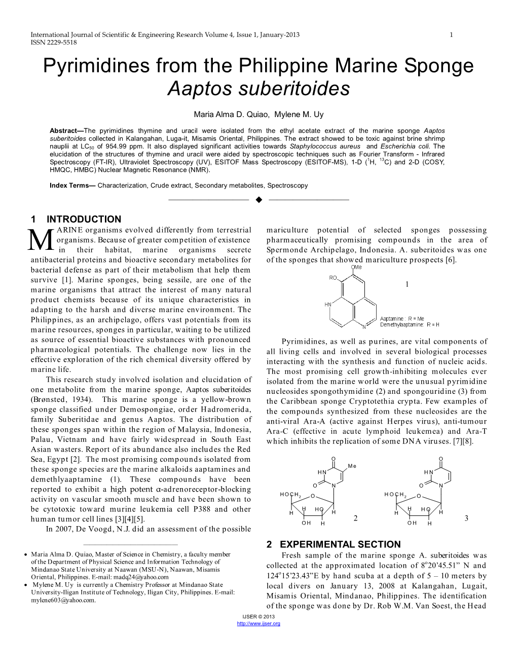 Pyrimidines from the Philippine Marine Sponge Aaptos Suberitoides