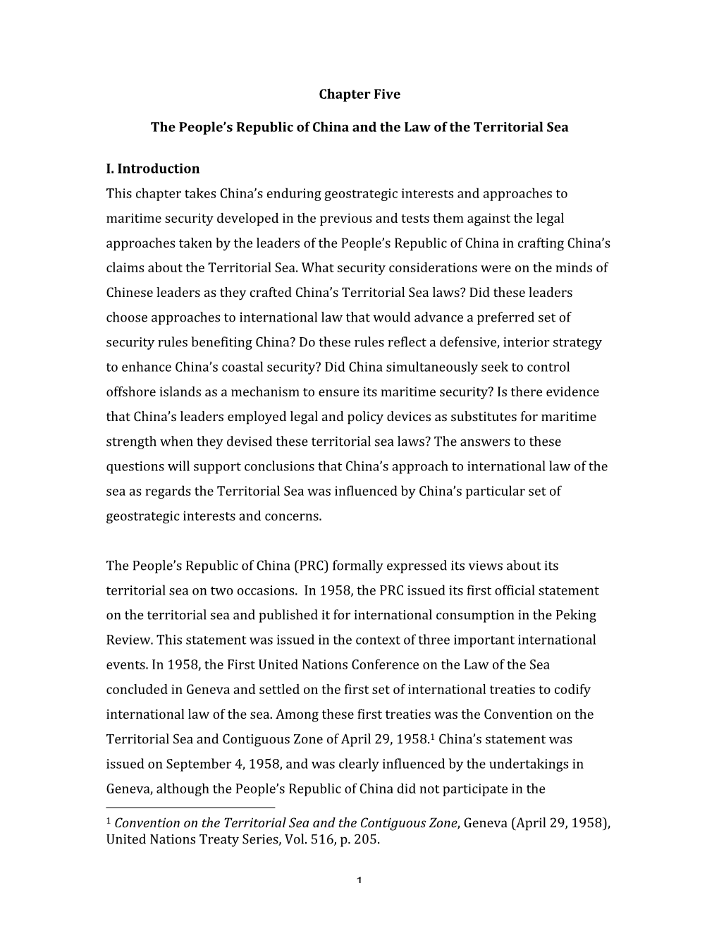 1 Chapter Five the People's Republic of China and the Law of the Territo