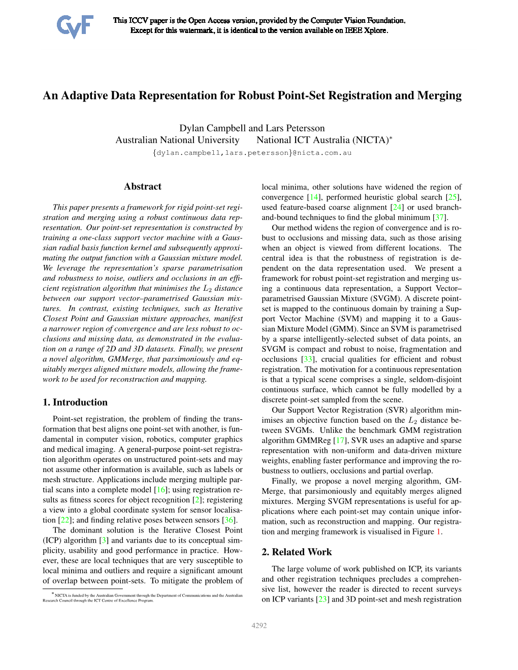 An Adaptive Data Representation for Robust Point-Set Registration and Merging