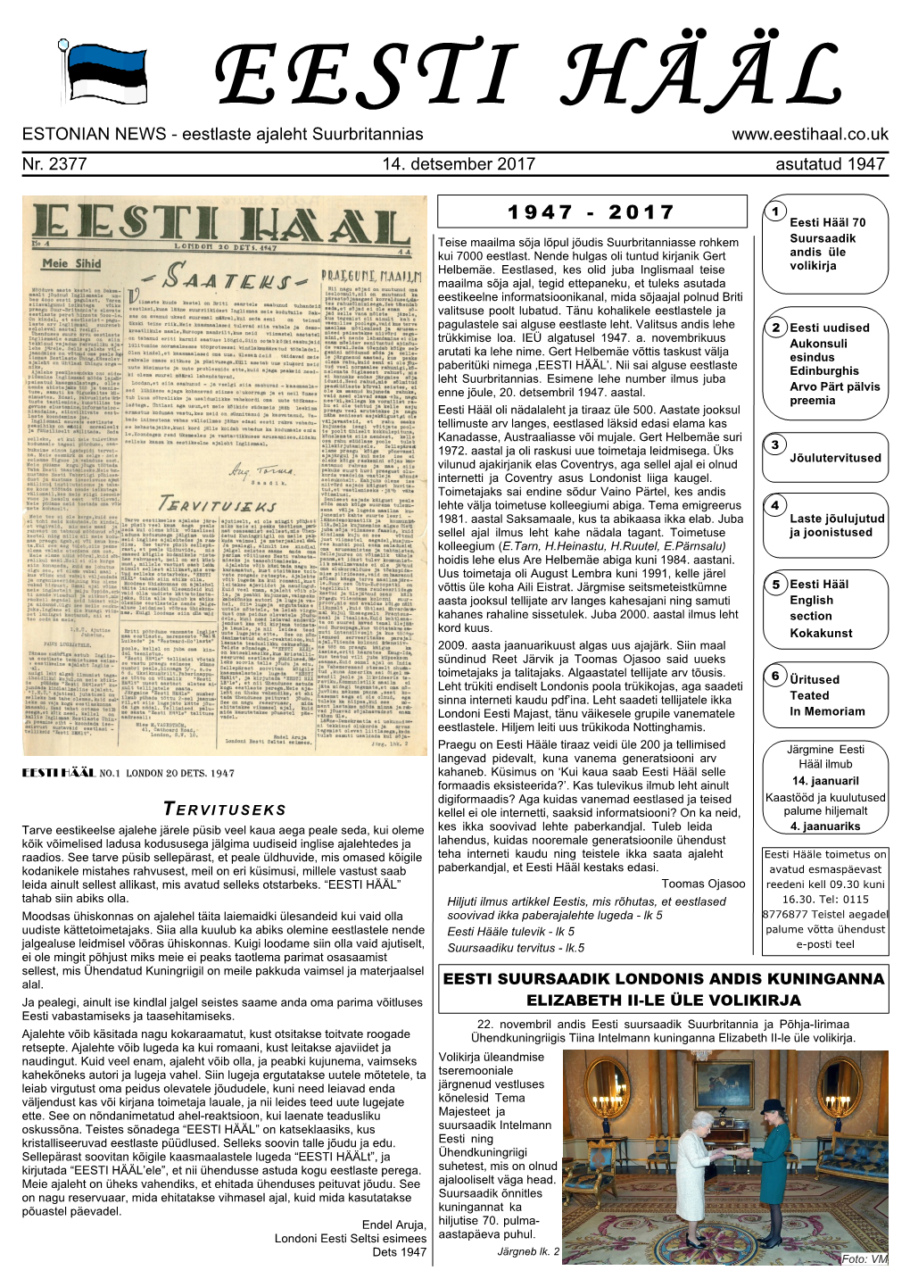 ESTONIAN NEWS - Eestlaste Ajaleht Suurbritannias Nr