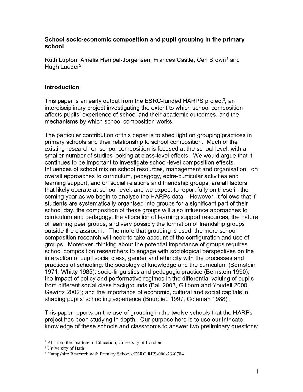 School Composition And Pupil Grouping In The Primary School