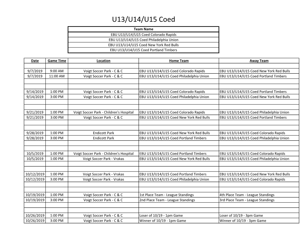 U13/U14/U15 Coed