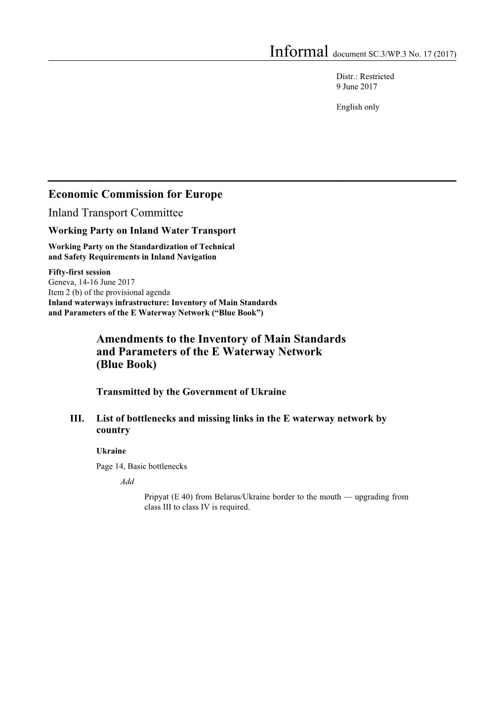 Economic Commission for Europe Inland Transport Committee