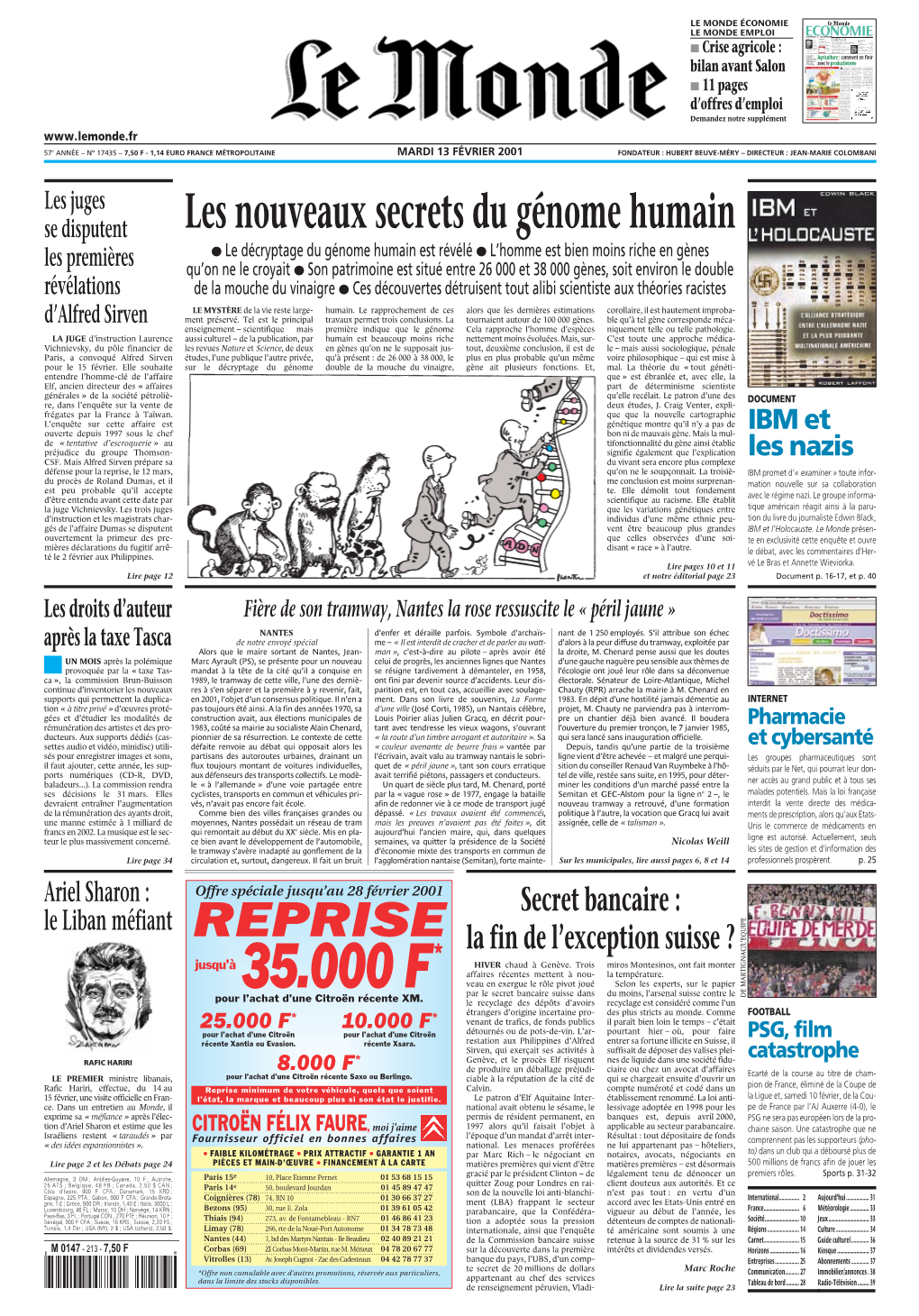 LE MONDE/PAGES&lt;UNE&gt;