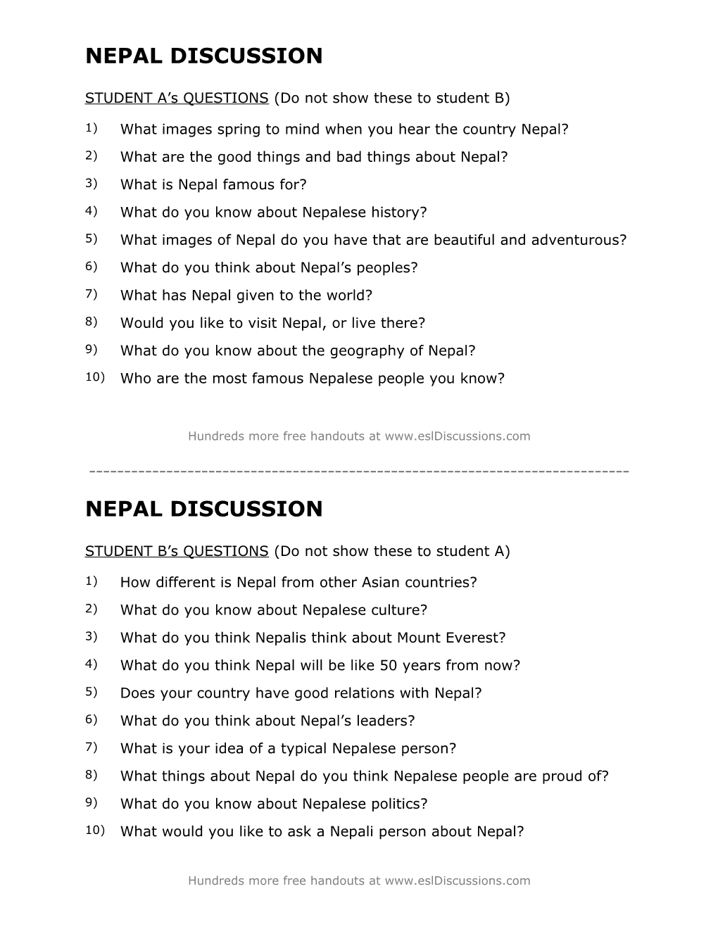 ESL Conversation Lesson on Nepal