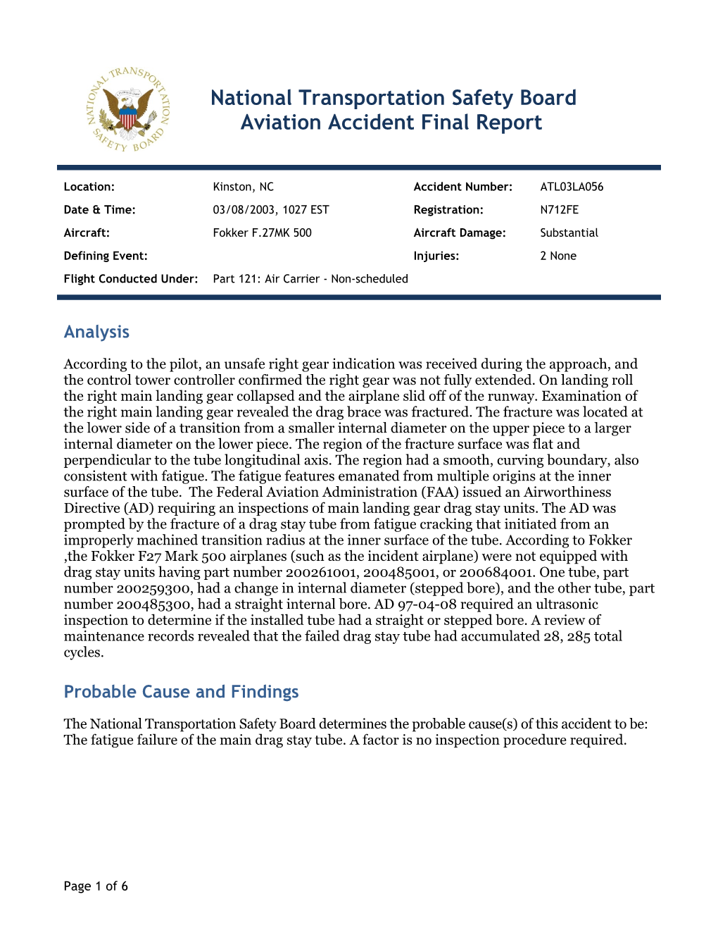 National Transportation Safety Board Aviation Accident Final Report