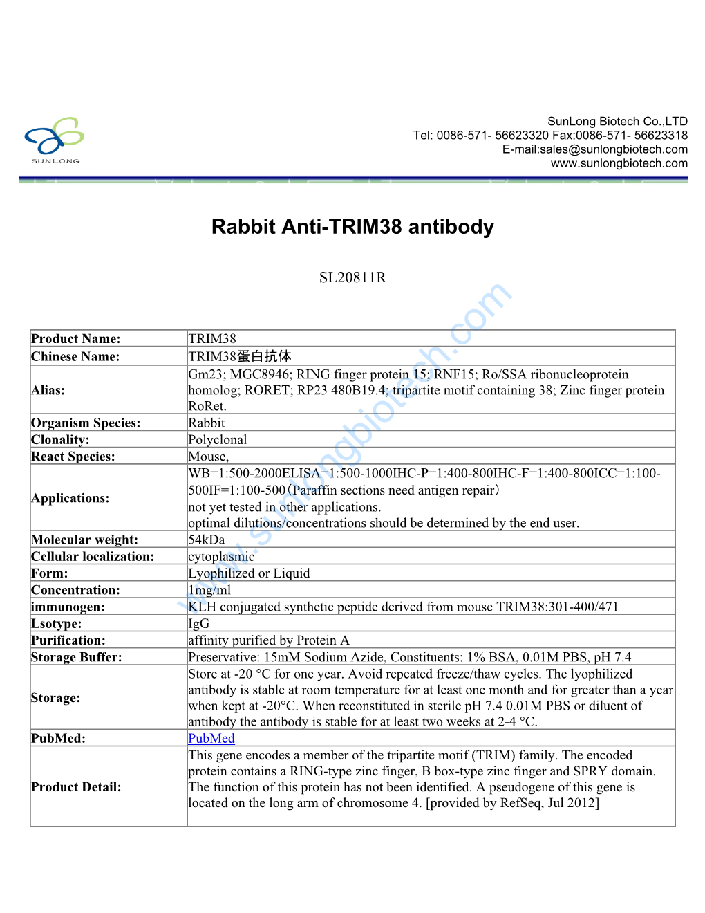 Rabbit Anti-TRIM38 Antibody-SL20811R