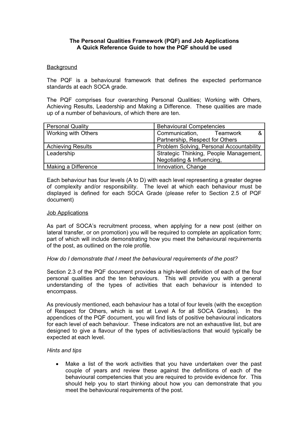 The Personal Qualities Framework (PQF) And Job Applications