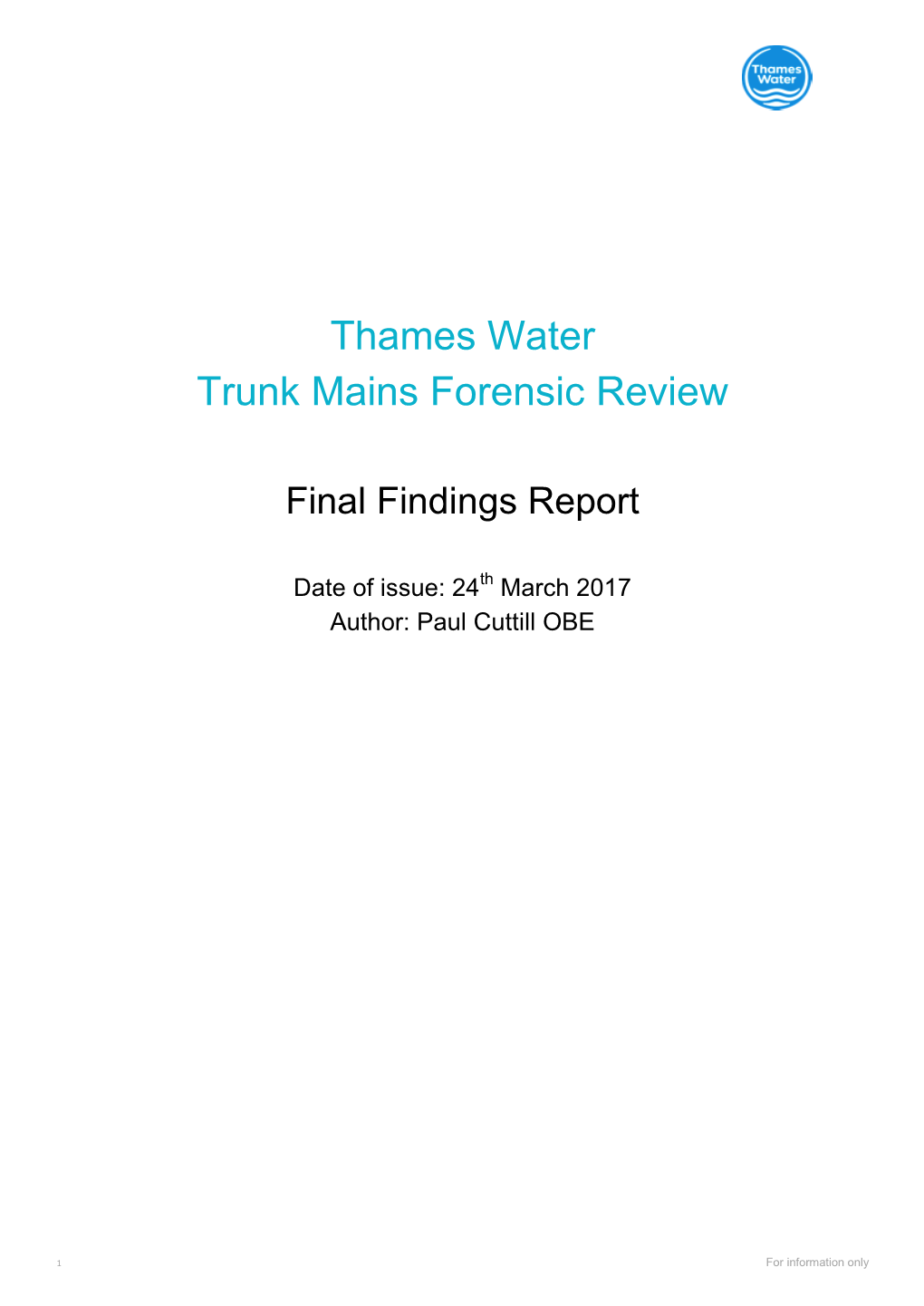 Thames Water Trunk Mains Forensic Review