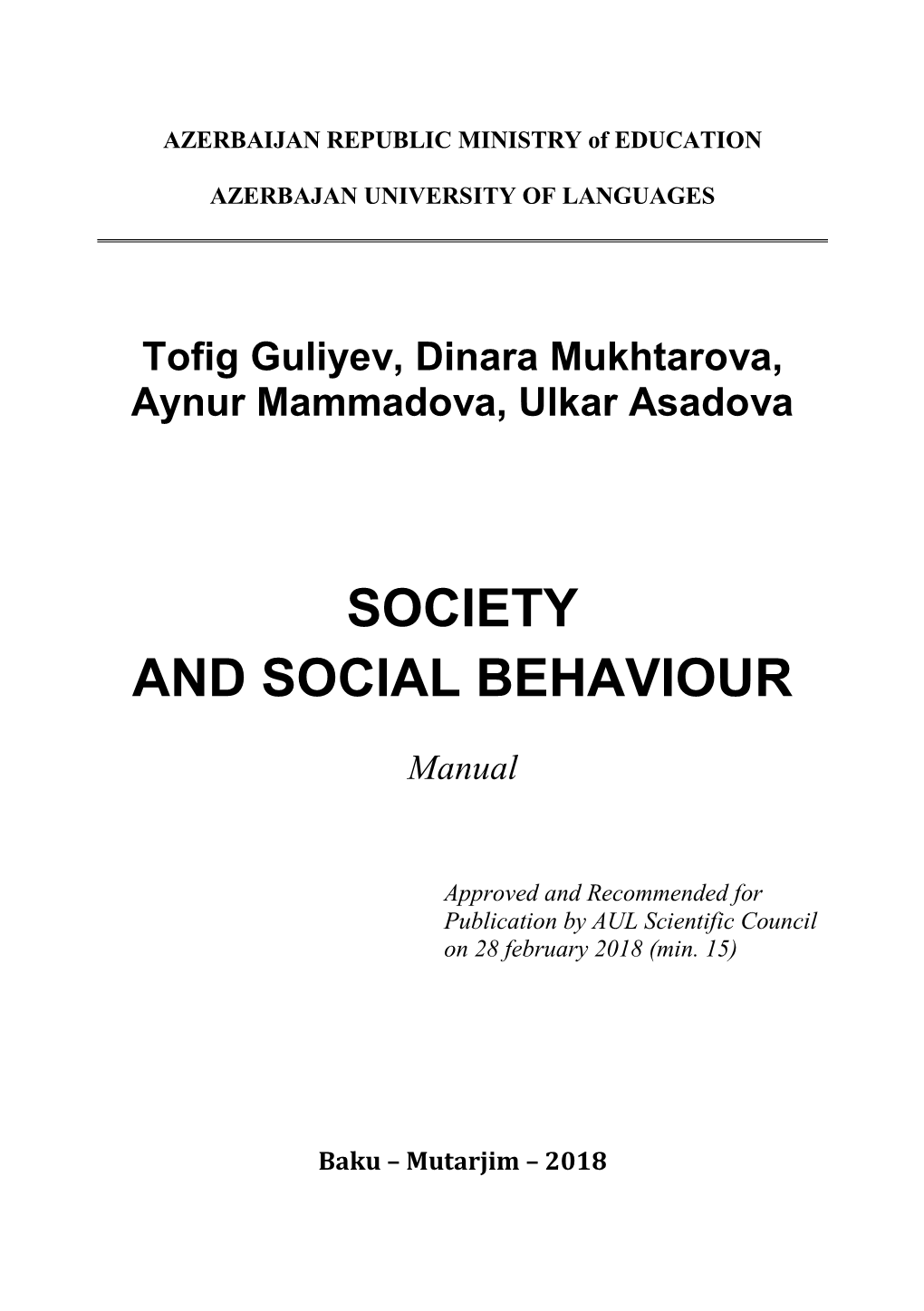 Society and Social Behaviour