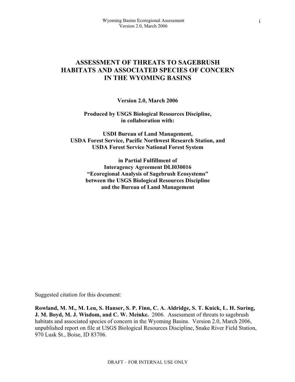 Origins of the Wyoming Basins Ecoregional Assessmsent