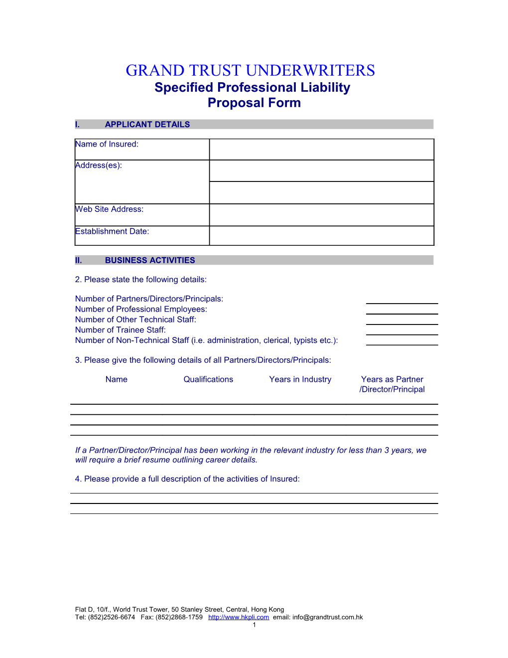 Specified Professional Liability