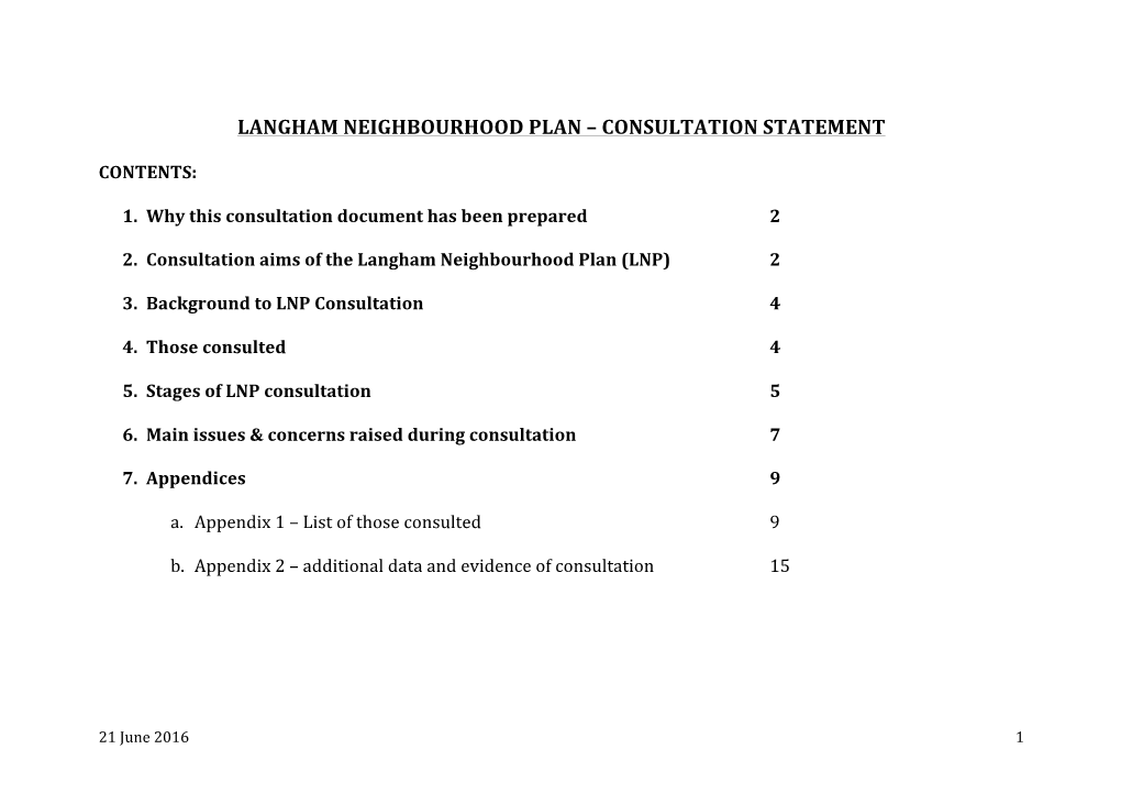 Langham Neighbourhood Plan – Consultation Statement