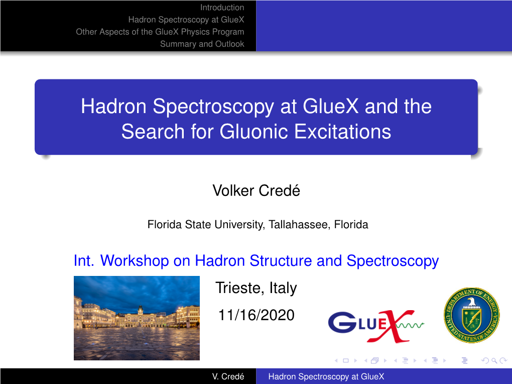 Hadron Spectroscopy at Gluex and the Search for Gluonic Excitations