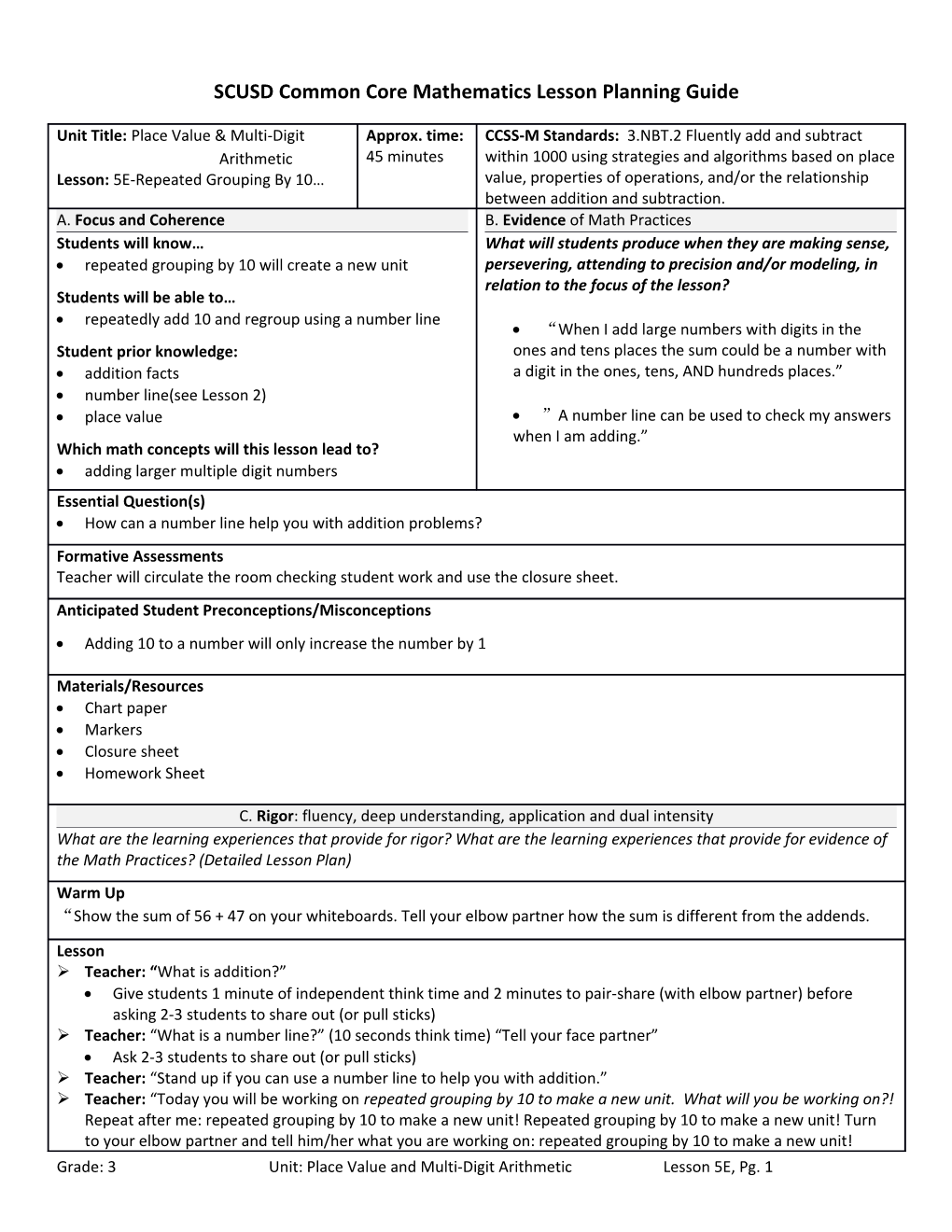 SCUSD Common Core Mathematics Lesson Planning Guide s1