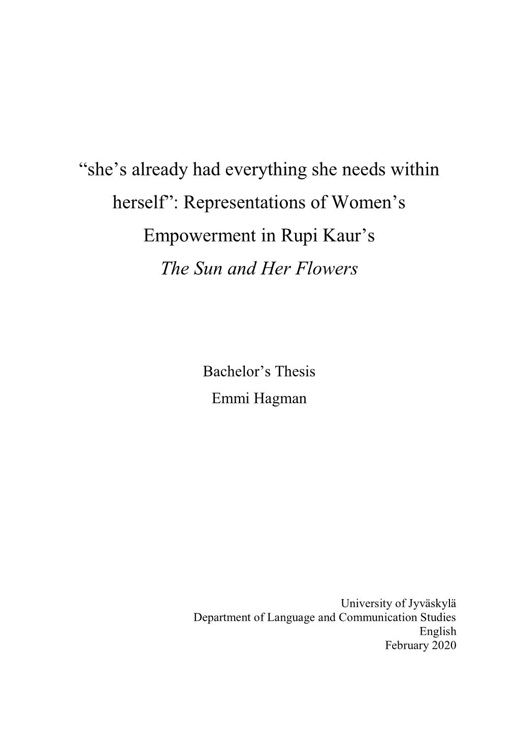 Representations of Women's Empowerment in Rupi Kaur's the S