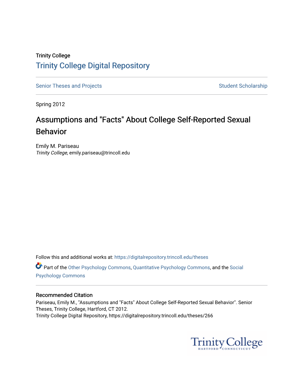 About College Self-Reported Sexual Behavior