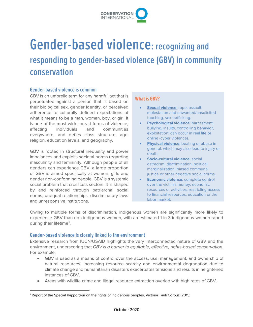 Gender-Based Violence: Recognizing and Responding to Gender-Based Violence (GBV) in Community Conservation