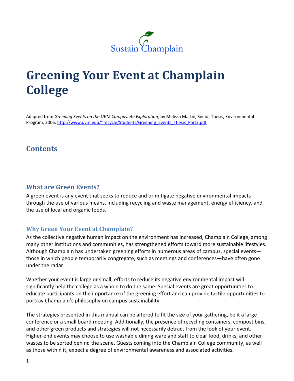 Greening Your Event at Champlain College