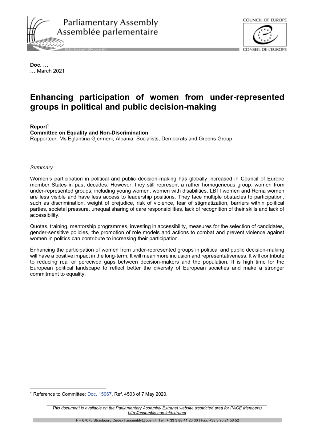 Enhancing Participation of Women from Under-Represented Groups in Political and Public Decision-Making