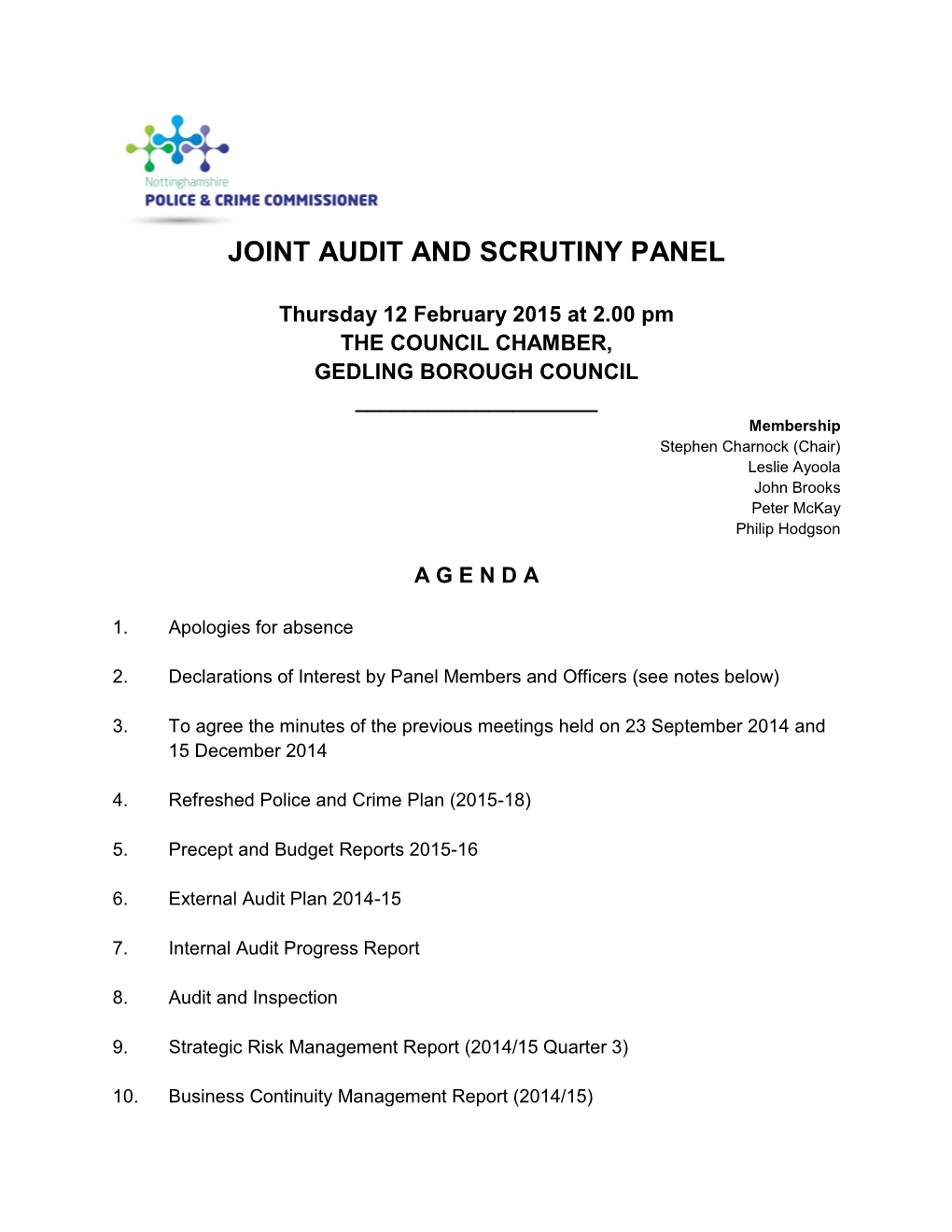 Joint Audit and Scrutiny Panel