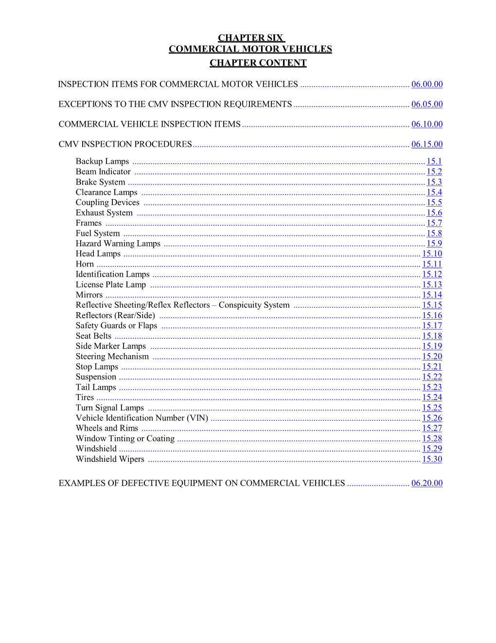 Chapter Six Commercial Motor Vehicles Chapter Content