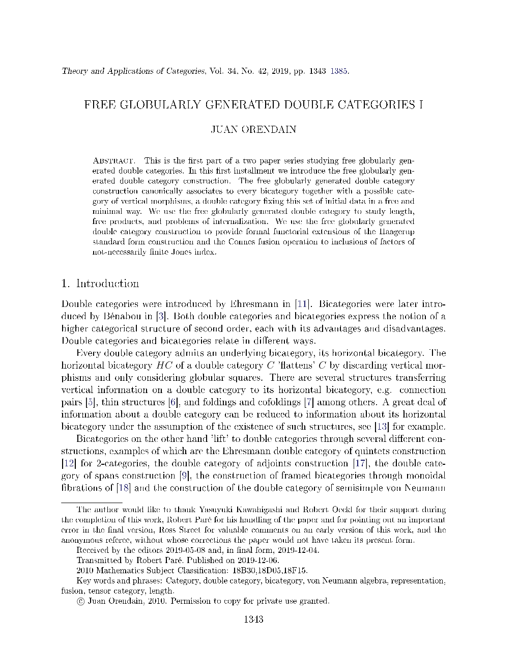 Free Globularly Generated Double Categories I 1345