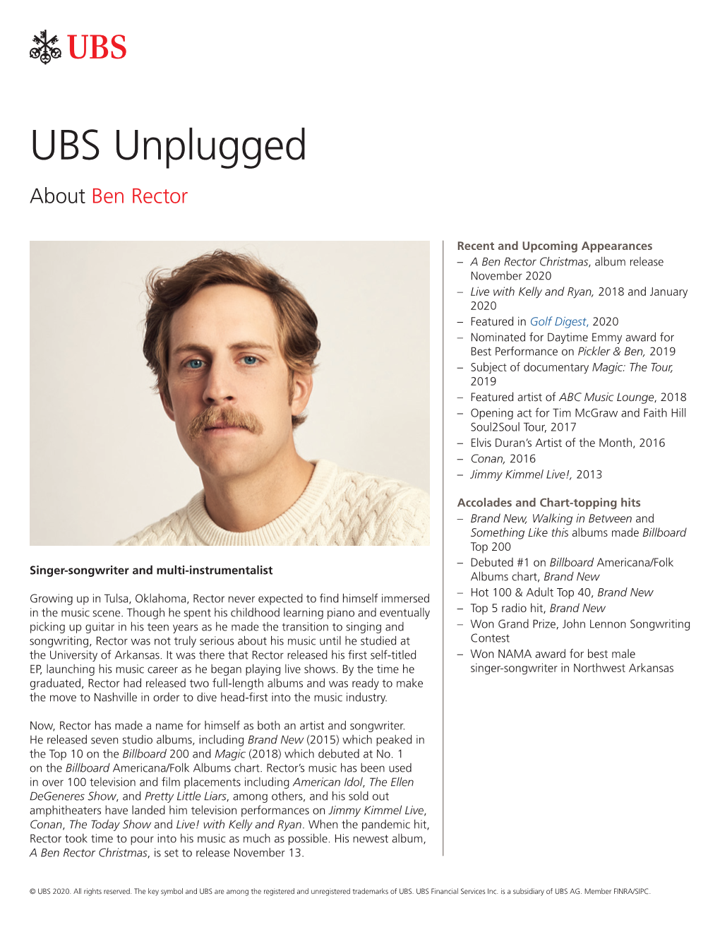 UBS Unplugged About Ben Rector