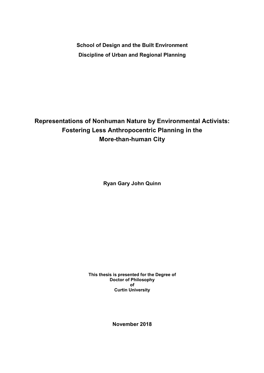 Representations of Nonhuman Nature by Environmental Activists: Fostering Less Anthropocentric Planning in the More-Than-Human City