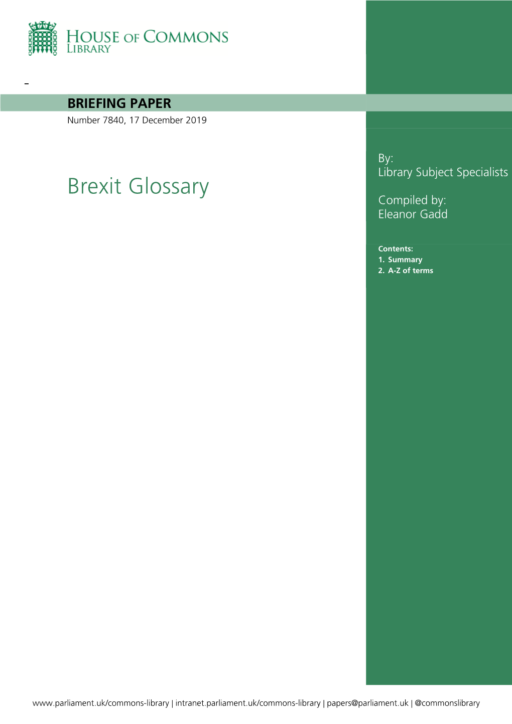 Brexit Glossary Compiled By: Eleanor Gadd
