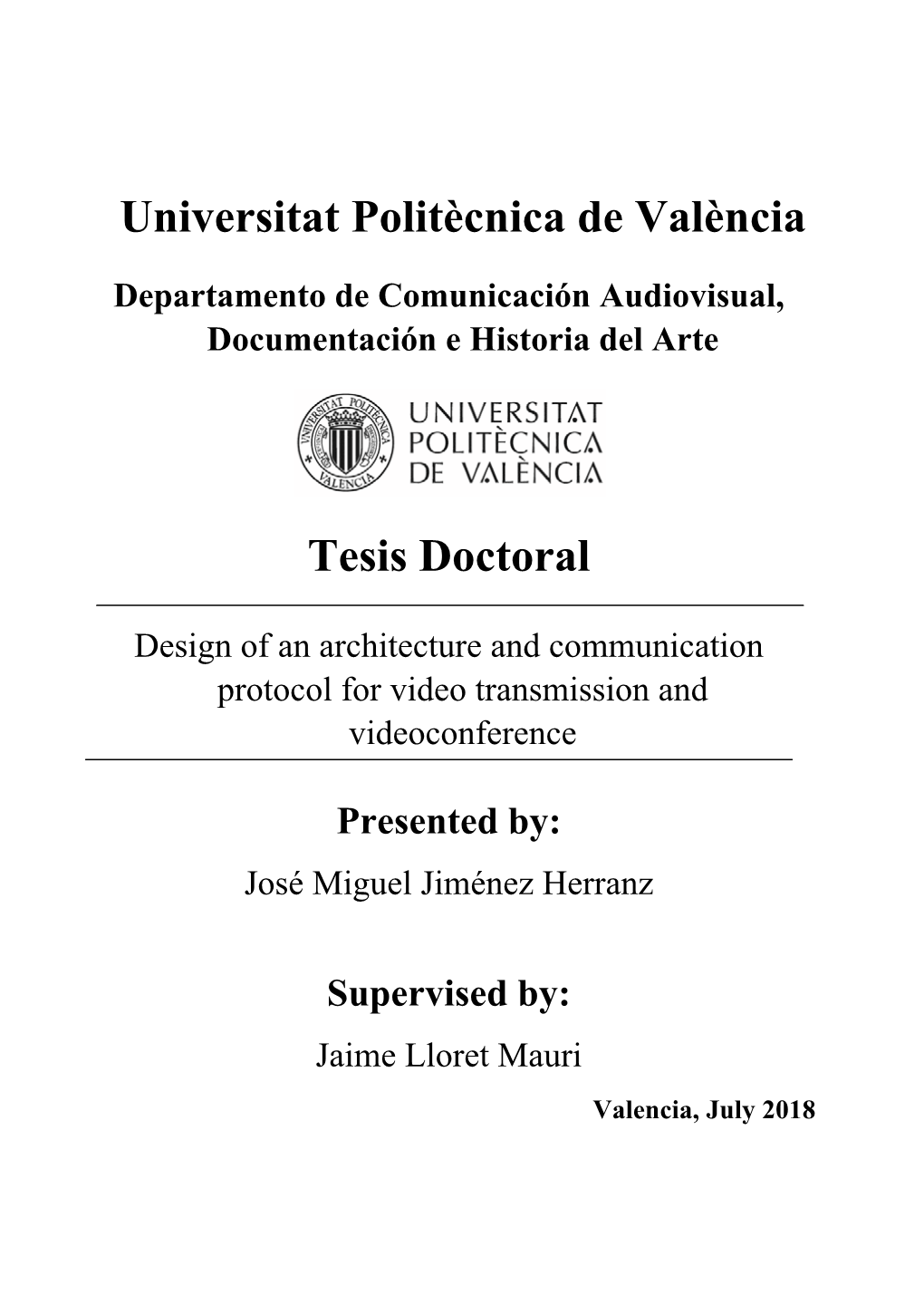 Universitat Politècnica De València Tesis Doctoral