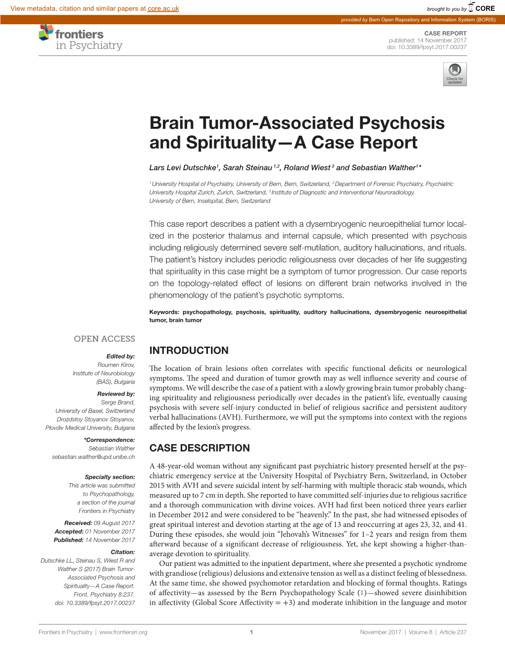 Brain Tumor-Associated Psychosis and Spirituality—A Case Report