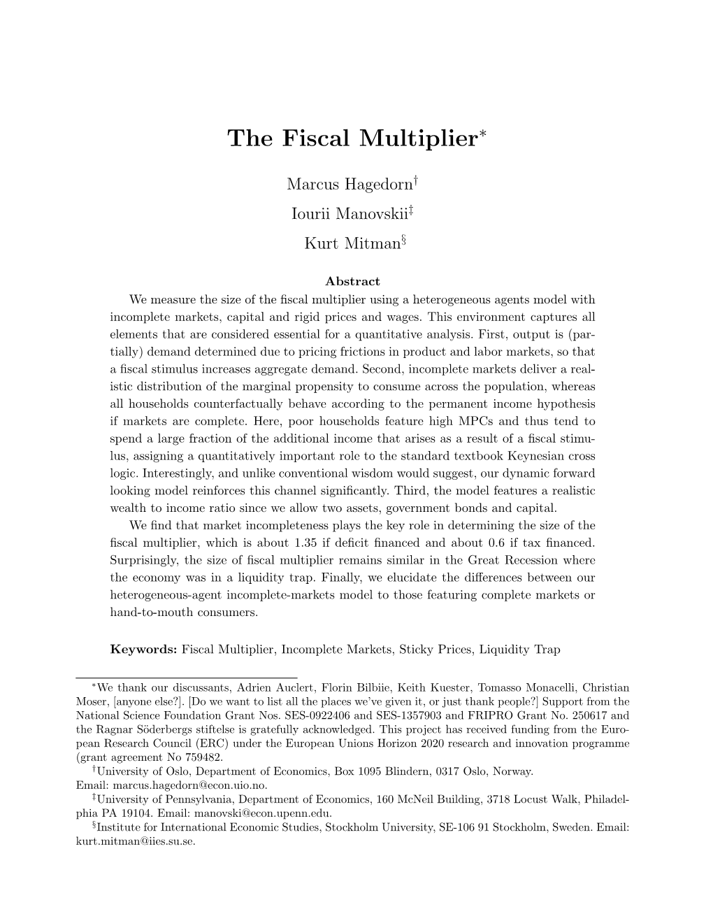 The Fiscal Multiplier∗