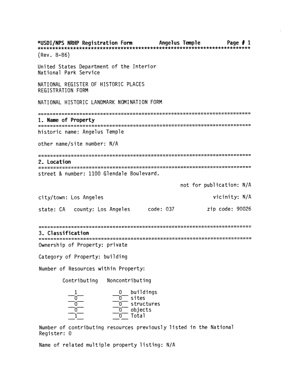 USDI/NPS NRHP Regi Stration Form Angel Us Temp1 E Page # 1 (Rev