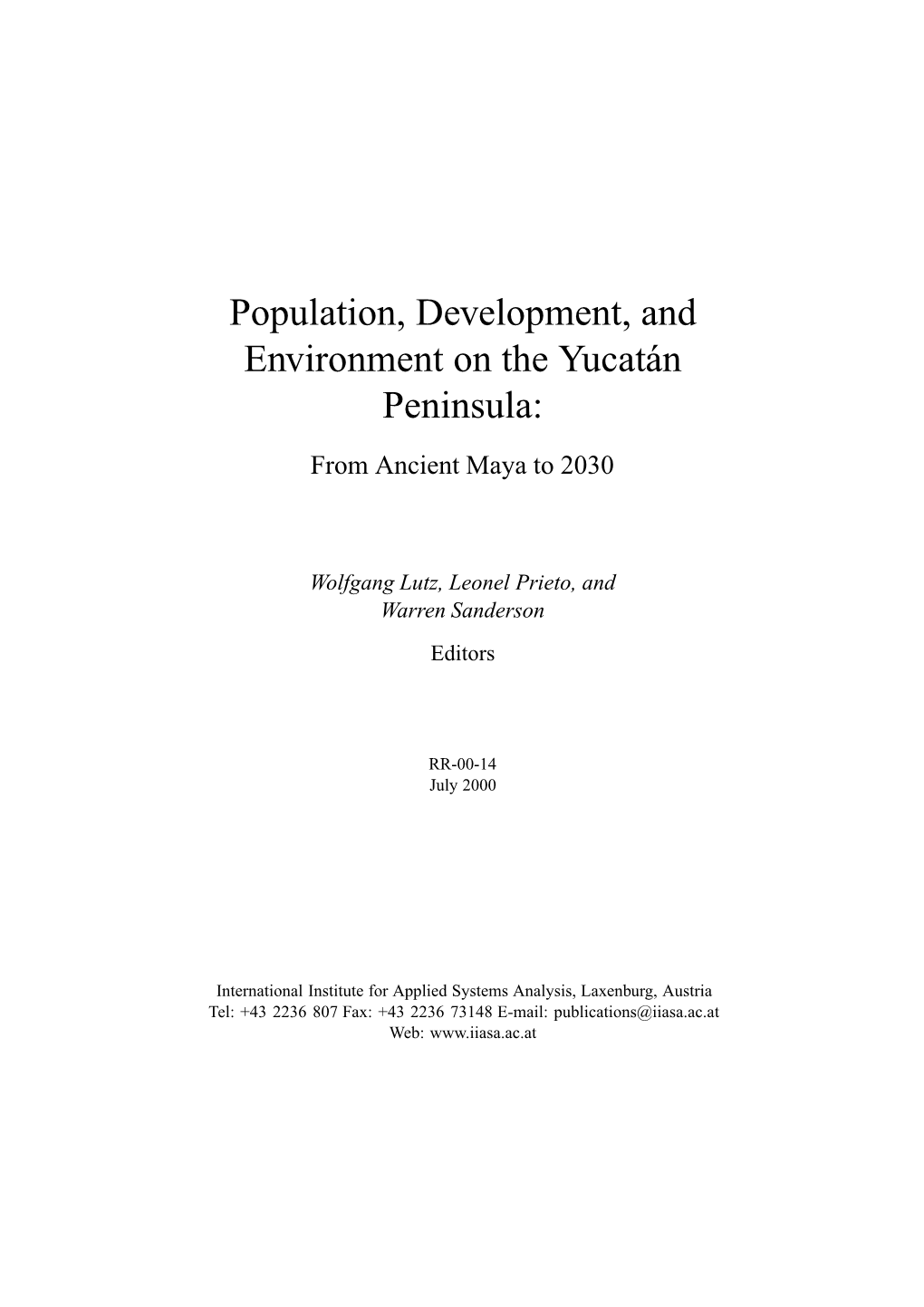 Population, Development, and Environment on the Yucatán