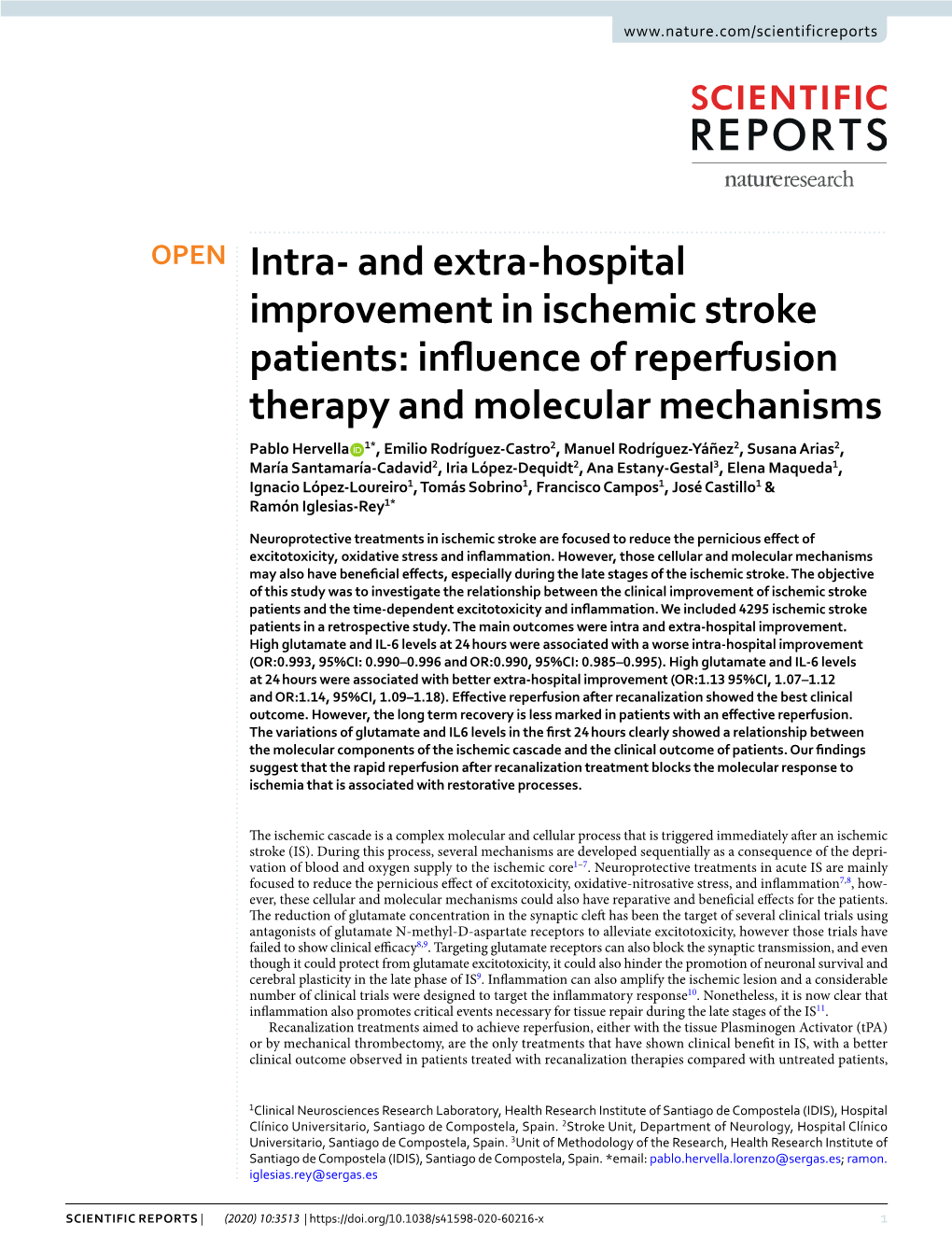 Intra- and Extra-Hospital Improvement in Ischemic Stroke Patients