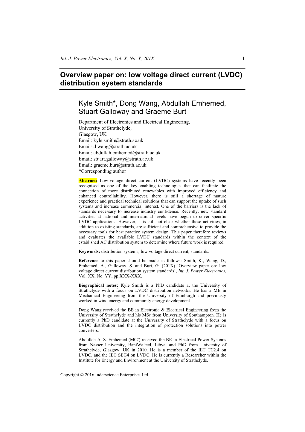 Low Voltage Direct Current (LVDC) Distribution System Standards