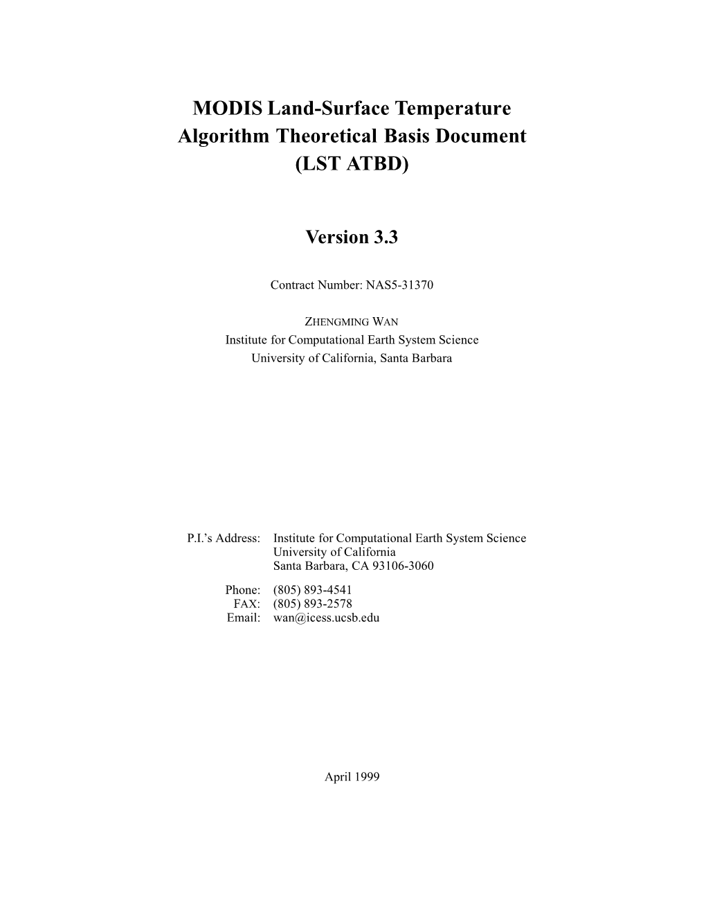 MODIS Land-Surface Temperature Algorithm Theoretical Basis Document (LST ATBD)