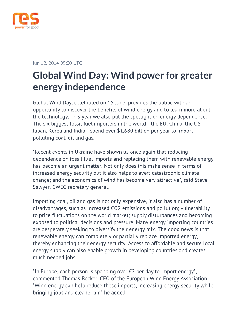 Global Wind Day: Wind Power for Greater Energy Independence